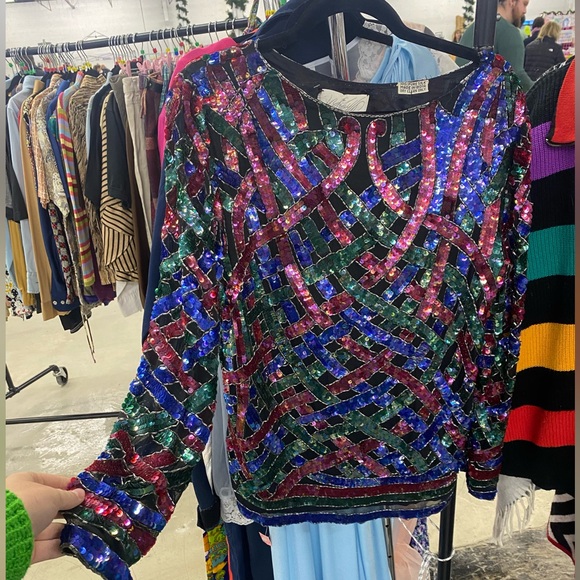 80’s Sequin Blouse 100% Silk - Picture 1 of 2